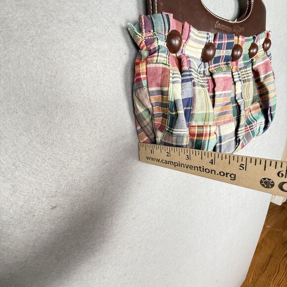 Vintage Tommy Hilfiger Madras Plaid Handbag With Brown Buttons & Magnetic Handle - Picture 7 of 7